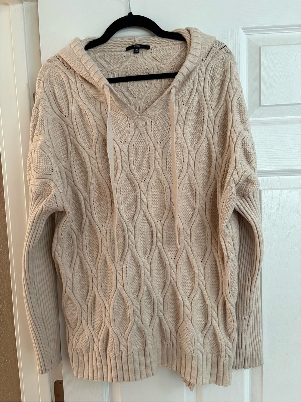 Fate pullover hooded cable knit sweater hoodie v neck cottagecore comfy XL